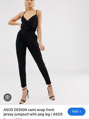 ASOS Black Cami Wrap-Front Jumpsuit